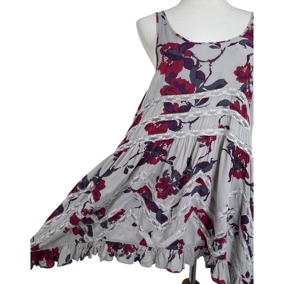 Free People Gray Floral Voile & Lace Slip Dress | Boho Grunge Fairy Cottagecore - Picture 5 of 16